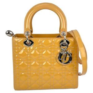 Christian Dior Yellow Patent Leather Cannage Medium Lady Dior Bag